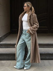 Vintage Mink Texture Faux Fur Long Coat - TEVQA