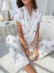 Coquette Cherry Print Ribbed Pajama Set