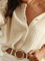Vintage Pointelle Knit Cardigan - TEVQA