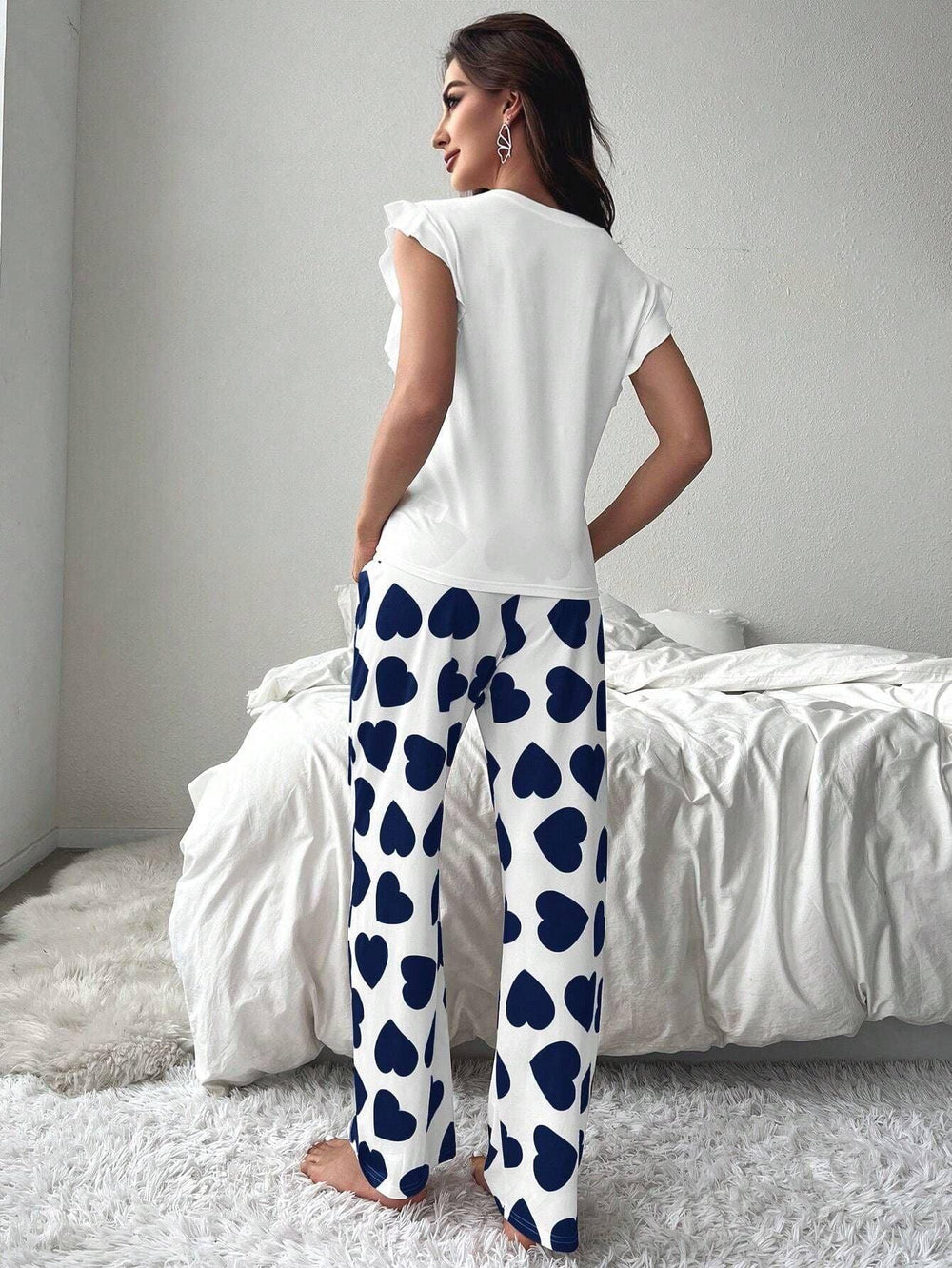 Heart print pajama set with ruffle sleeves - View 20 | TEVQA