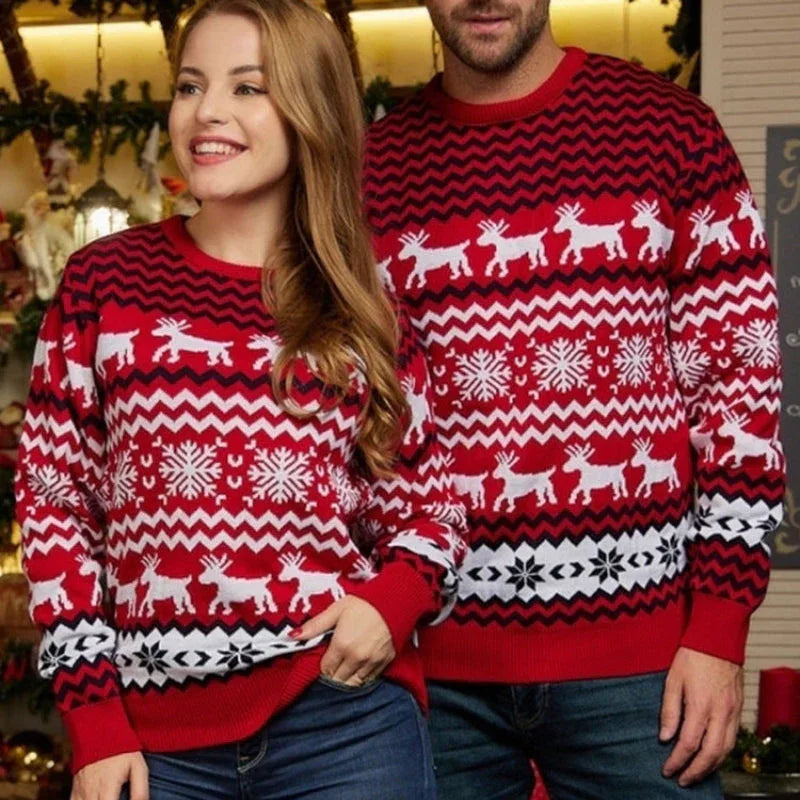 Matching Holiday Knit Sweater with Reindeer and Snowflake pattern - View 7 | TEVQA