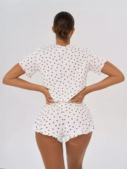 Ditsy Heart Print Ribbed Tee & Shorts Set - View 6 | TEVQA
