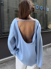 Open-Back 100% Cotton Heavyweight Knit Sweater - TEVQA