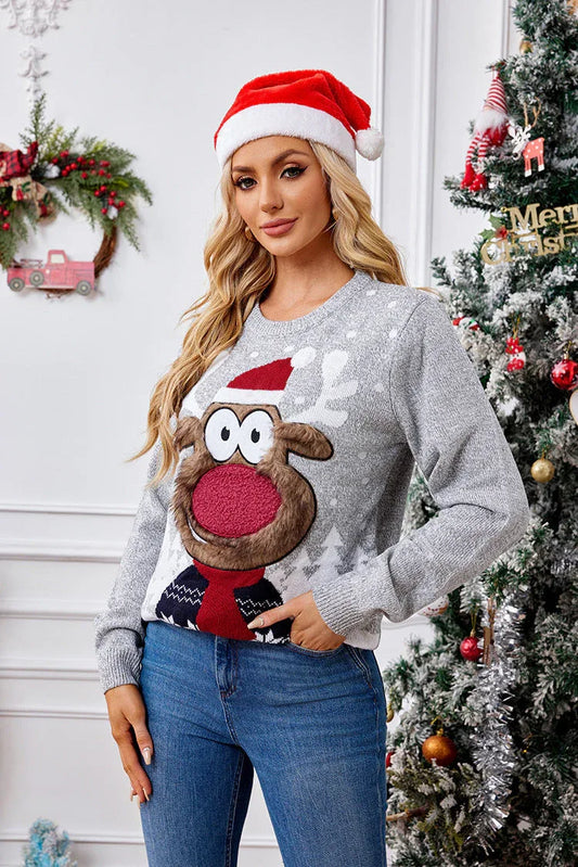 Whimsical Reindeer Knit Sweater - TEVQA