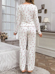 Ribbed Knit Floral Pajama Set - View 8 | TEVQA
