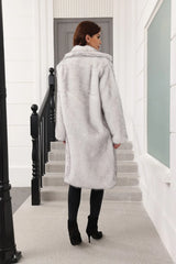 Long Faux Fur Lapel Coat - View 10 | TEVQA