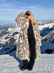 Vintage Leopard Print Long Faux Fur Coat - TEVQA