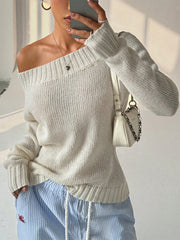Versatile Off-Shoulder Ribbed Knit Sweater
