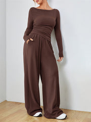 Elegant Boat Neck Wide Leg Two-Piece Set