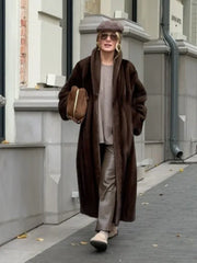 Vintage Chocolate Sheared Faux Mink Maxi Coat - TEVQA