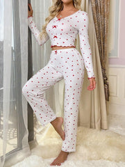 Coquette Red Heart Print Ribbed Pajama Set