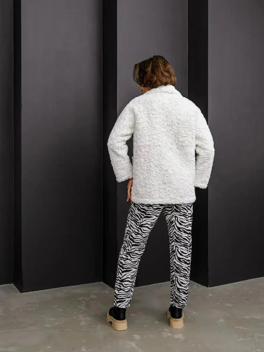 Snow White Textured Faux Rabbit Fur Coat - TEVQA