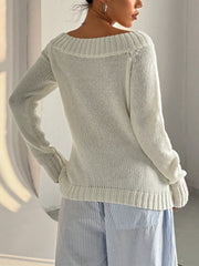 Versatile Off-Shoulder Ribbed Knit Sweater