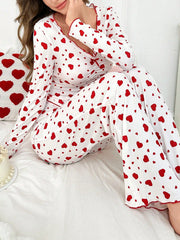 Heart Print Ribbed Pajama Set