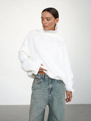 Effortless Oversized High-Neck Ribbed Knit Sweater - TEVQA