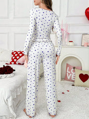 Ribbed Heart Print Pajama Set - View 26 | TEVQA