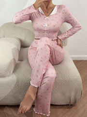 Tulip Floral Ribbed Henley Pajama Set