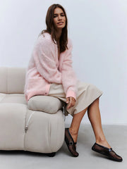 Cloud Soft Faux Mink Button Down Cardigan - TEVQA