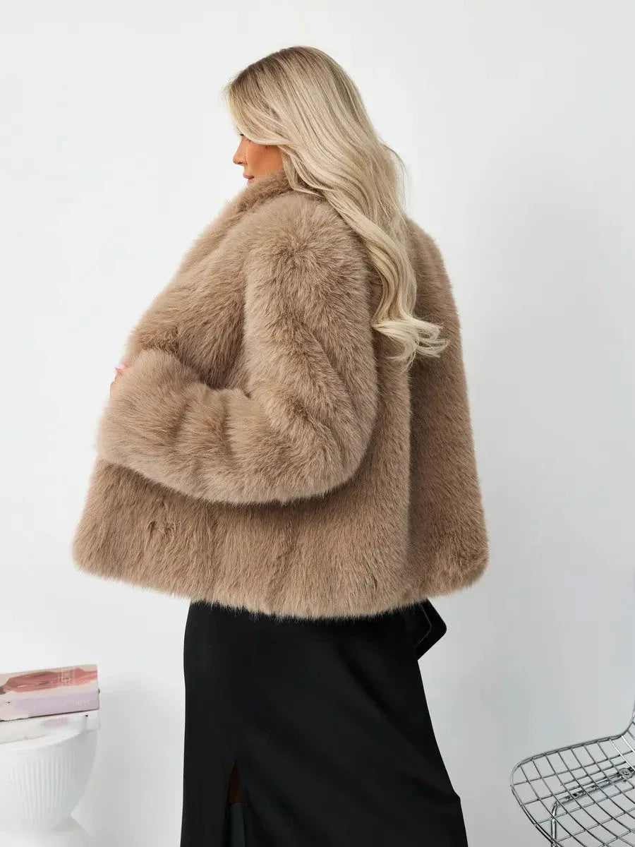 Champagne Cloud Faux Fox Fur Jacket - TEVQA