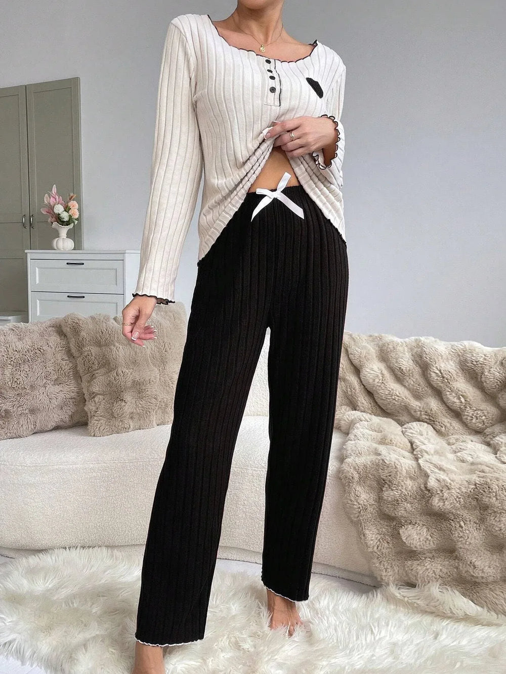 Ribbed lounge set with heart patch - View 10 | TEVQA