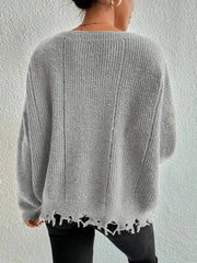 Oversized Distressed Knit Sweater - View 7 | TEVQA