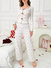 Ribbed Heart Print Pajama Set - View 16 | TEVQA
