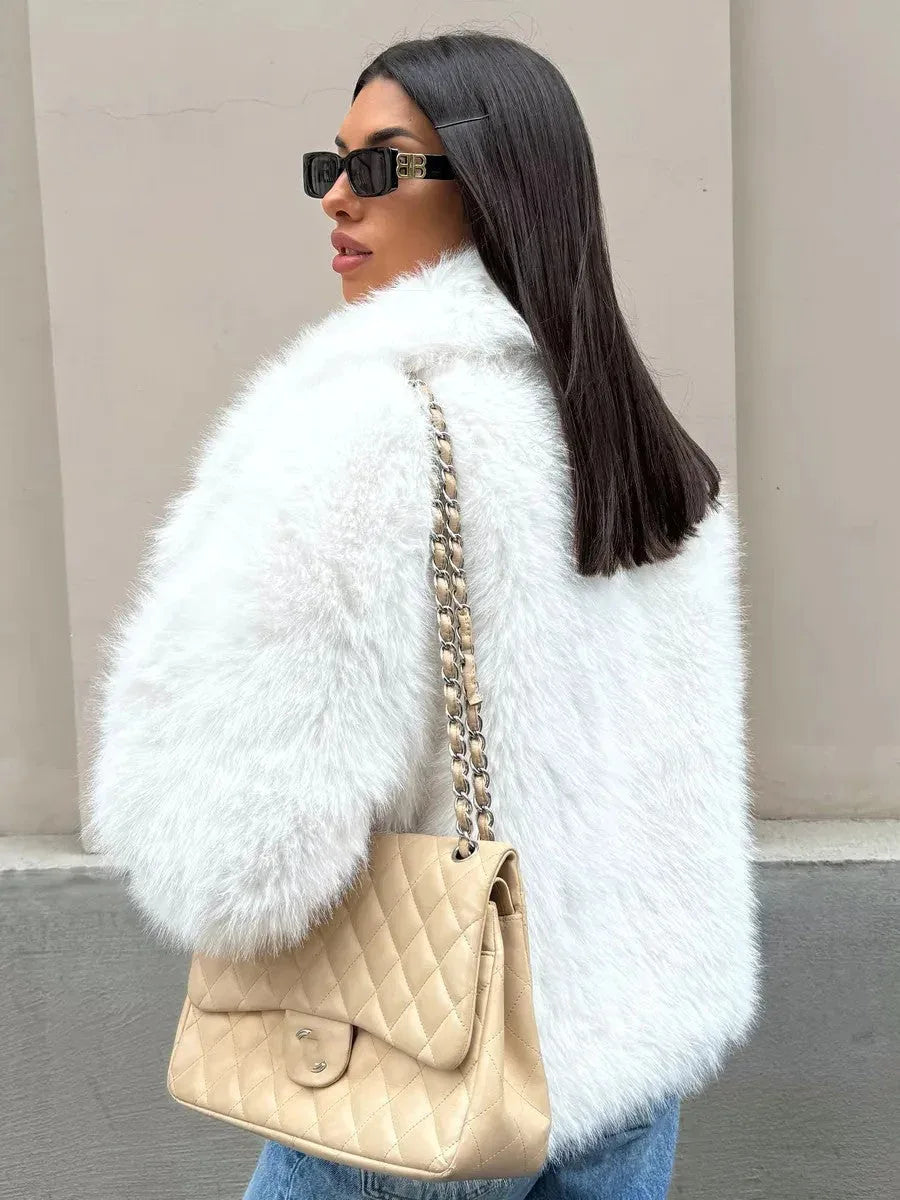 Cream Puff Oversized Lapel Faux Fur Jacket - TEVQA