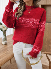 Festive Nordic Snowflake Mock Neck Sweater