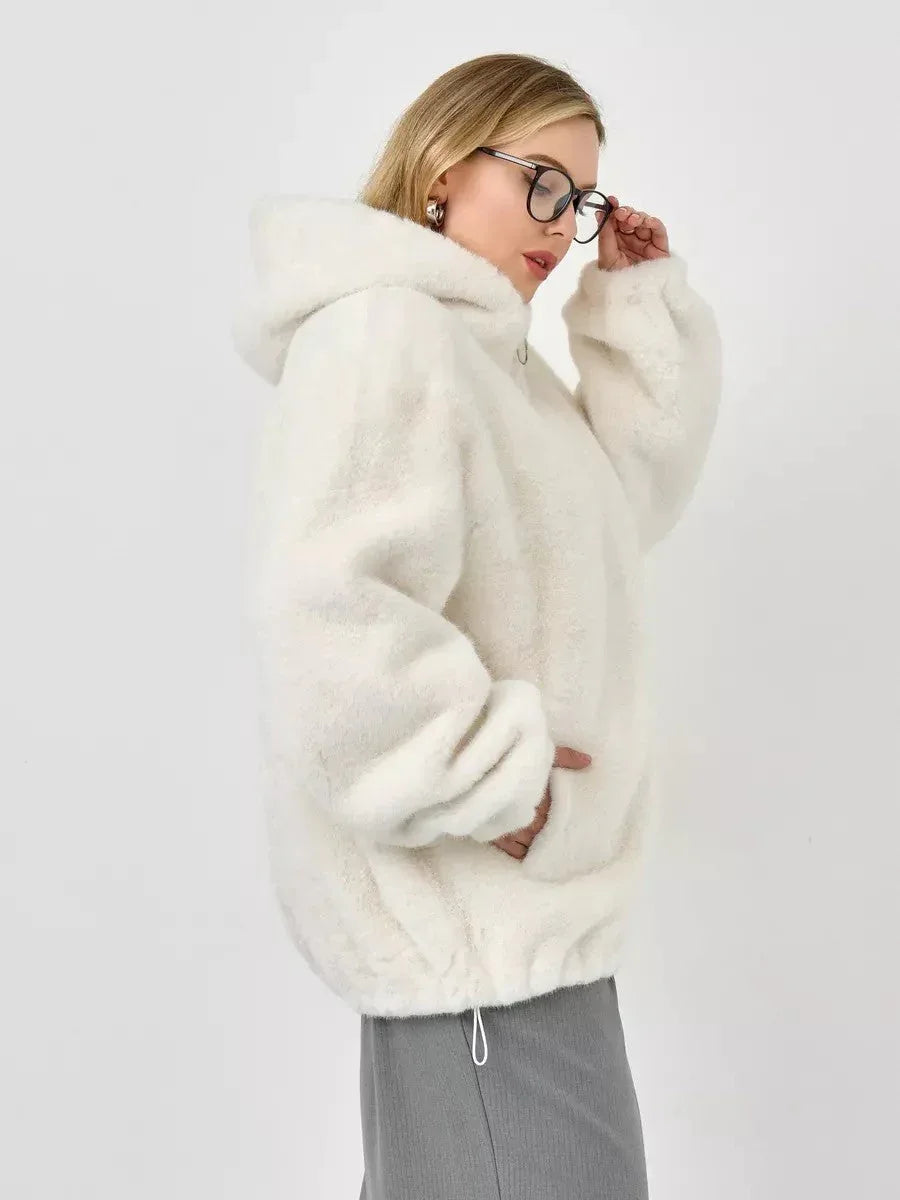 Midnight Velvet Faux Mink Zip-Up Coat - TEVQA