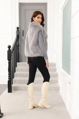 Oversized Lapel Faux Fur Vest - View 10 | TEVQA