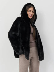 Midnight Velvet Faux Mink Zip-Up Coat - TEVQA