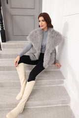 Oversized Lapel Faux Fur Vest - View 11 | TEVQA
