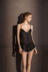 Sage Serenity | Lace Trim Satin 3-Piece Pajama Set