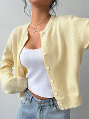 Soft knit crew neck cardigan - View 6 | TEVQA