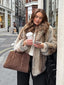 Vintage Natural Stripe Faux Fur Jacket - TEVQA