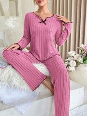 Coquette Contrast Trim Ribbed Pajama Set
