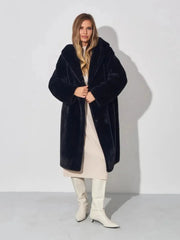 Midnight Luxe Faux Mink Hooded Coat - TEVQA