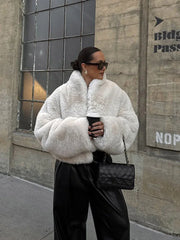 Plush Faux Fur Crop Jacket - View 12 | TEVQA