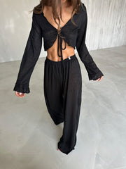 Breezy Tie-Front Textured Knit Lounge Set