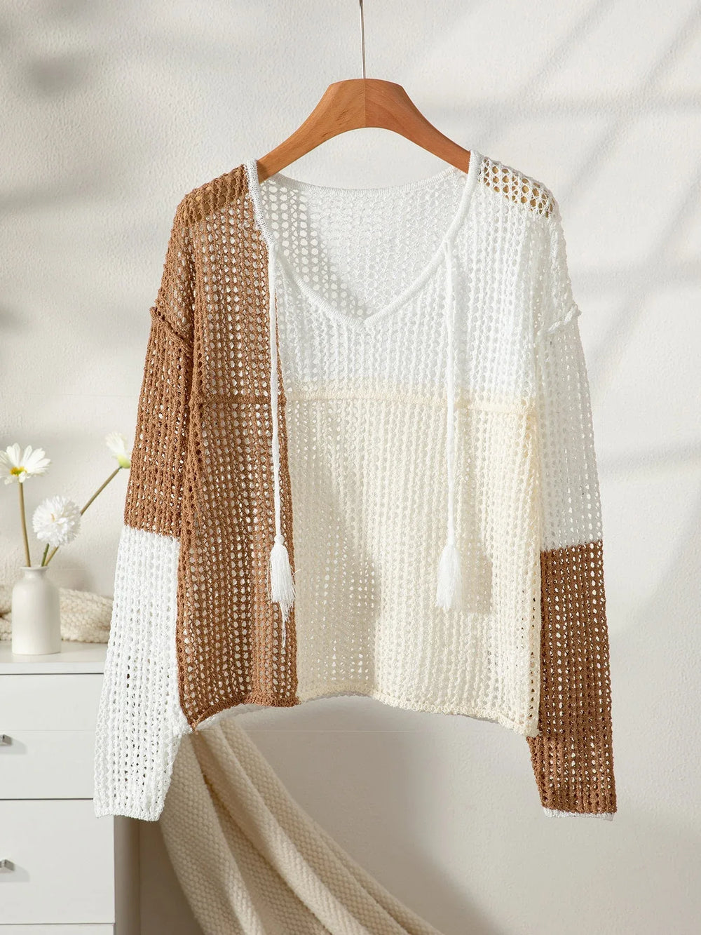 Color Block Crochet Knit Top - View 6 | TEVQA