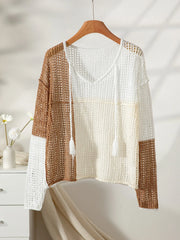 Color Block Crochet Knit Top - View 6 | TEVQA