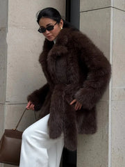 Vail Après-Ski Mid-Length Faux Fox Fur Coat - TEVQA