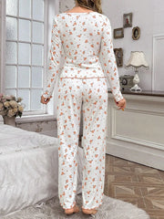 Ribbed Knit Floral Pajama Set - View 20 | TEVQA