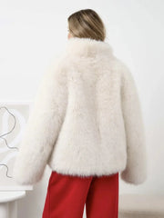 Champagne Cloud Faux Fox Fur Jacket - TEVQA