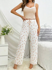Ribbed Cami & Floral Wide Leg Pajama Set - View 23 | TEVQA