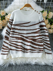 Zebra Print Crew Neck Sweater - View 7 | TEVQA