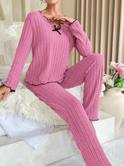 Coquette Contrast Trim Ribbed Pajama Set