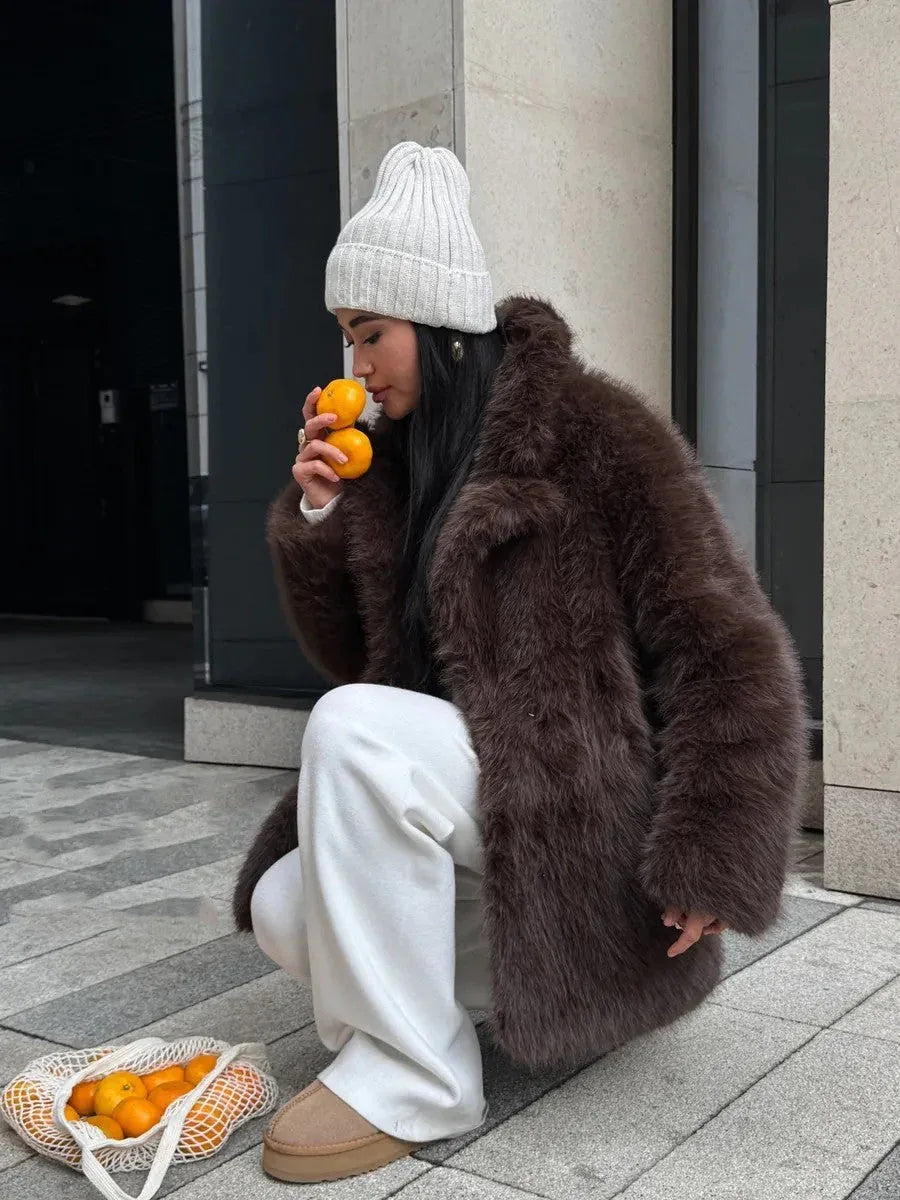 Vail Après-Ski Mid-Length Faux Fox Fur Coat - TEVQA