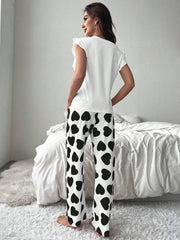 Heart print pajama set with ruffle sleeves - View 8 | TEVQA