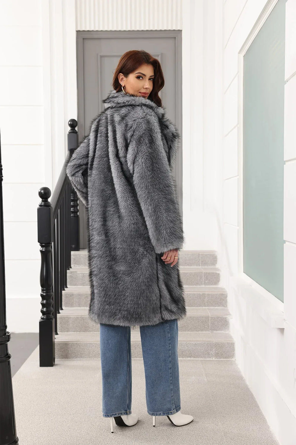 Long Faux Fur Lapel Coat - View 17 | TEVQA